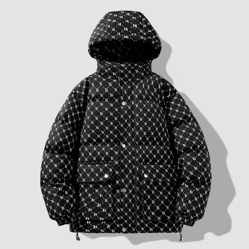 Winter down cotton clothes men's trendy brand solid color B-print men's and women's same style couple style thickened warm cotton clothes