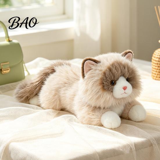 Soft Cuddly Kitten Pillow Lifelike Ragdoll Cat Plush Toy, Realistic Stuffed Animal for Sleeping, Skin Friendly Fabric 45cm Fluffy Pillow, Comfort
