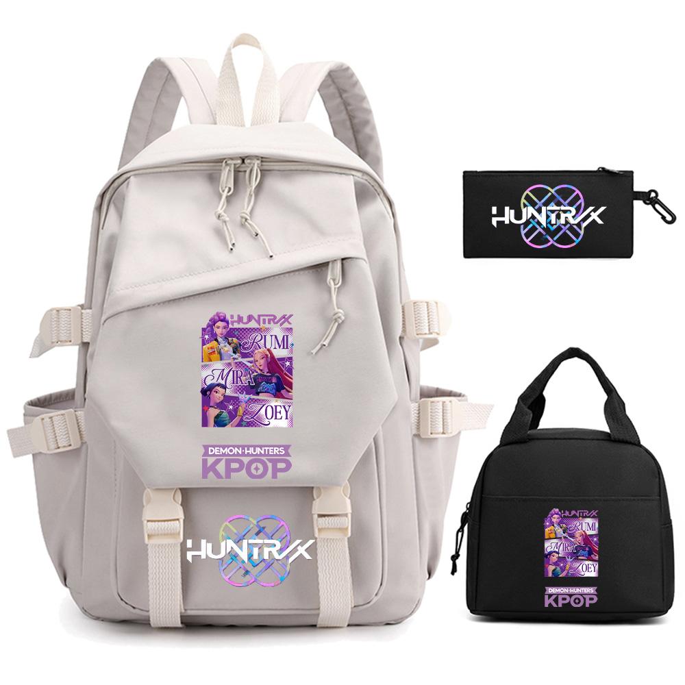 3 Stück/Set Cartoon Kpop Dämonenjäger Bedruckter Rucksack für Teenager Junge Mädchen Kinder Große Kapazität Schultasche Studenten-Buchtasche Damen Reisetasche Mochila