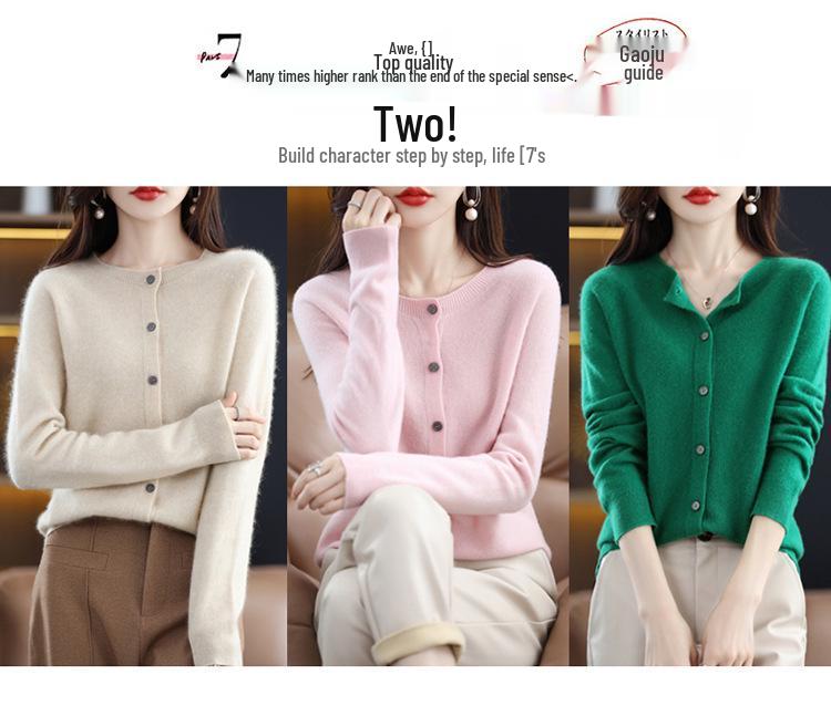 2025 Autumn/Winter Women's Seamless Cashmere Crew Neck Sweater - High-end Pure Wool Knitted Cardigan