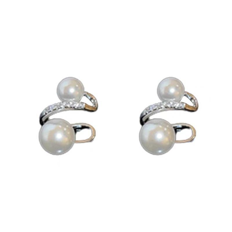 Real Gold Electroplated Zircon Pearl Without Pierced Earrings Ins Retro High-end Earrings Fashionable Versatile Earrings