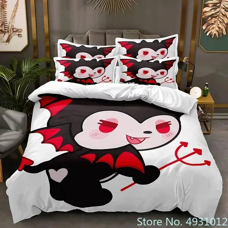 Sanurgente Kuromi Melody Bedding Set Pillowcase Anime Bedclothes Cartoon 3D Printed Kids Adult Boys Quilt Duvet Cover Gift