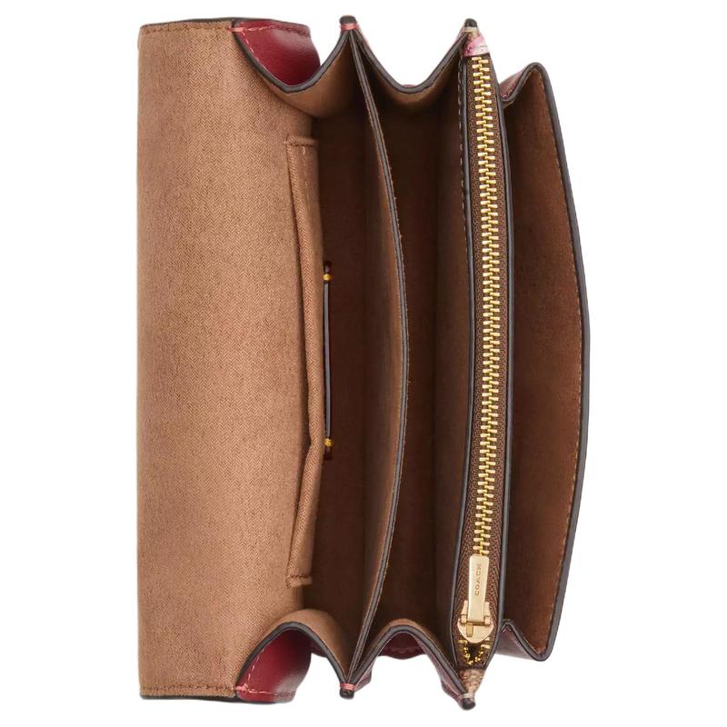 Coach Klare 18 Monogram Snap Closure Coated Canvas and Leather Crossbody Shoulder Bag Small Women's Gold + Tan + Multicolor
