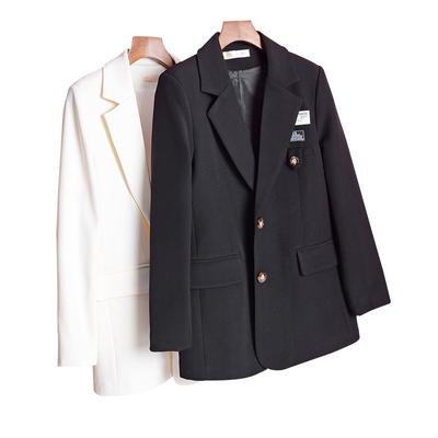 Neuer Koreanischer Frühling und Herbst Britischer Stil Anzug Schwarz Lässig Kleiner Anzug Anzugjacke Damen Weiß