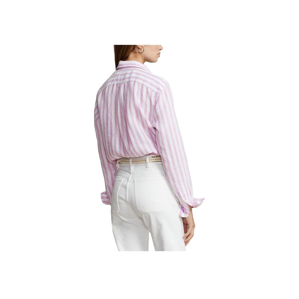 Polo Ralph Lauren SS23 Striped Badge Embroidered Single-Breasted Long Sleeve Shirt Women Shirts Light-Pink WMPOSHTNDO20394-999