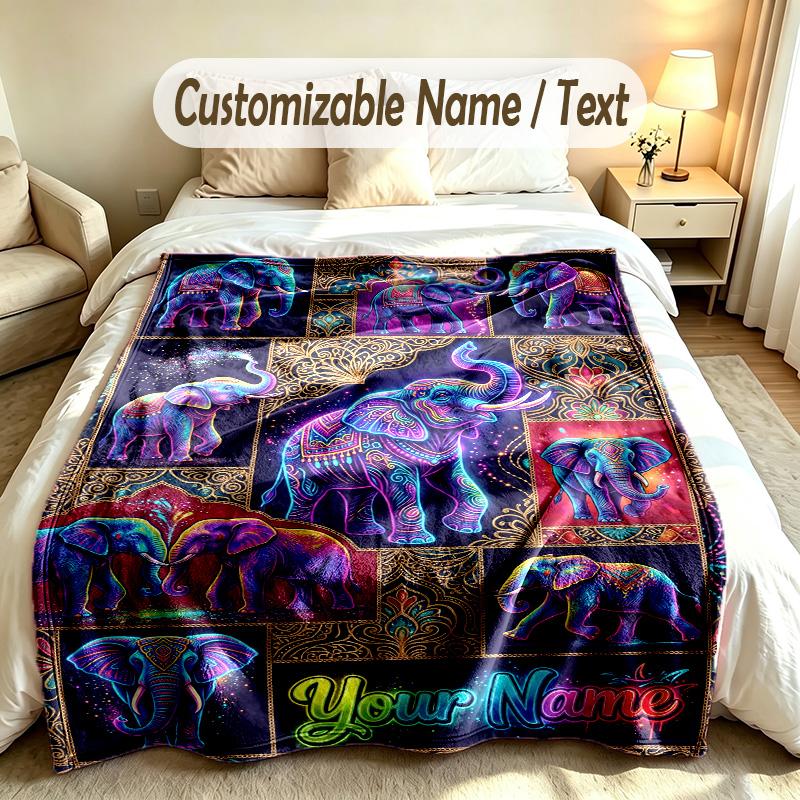 Elefanten-Thema Weiche Decke Personalisierter Benutzerdefinierter Name Textdruck Warme Decke Zuhause Sofa Schlafzimmer Dekoration