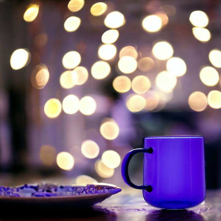 GLASS MUG FOR COFFEE AND TEA 310 Ml. 8.7 Cm NAVY BLUE
