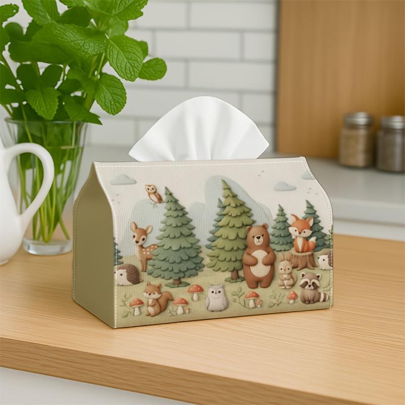 1pc Cute Kawaii Tissue Box, Forest Animal Multifunctional Fabric Tissue Box, Outdoor Party Supplies, Everyday Desktop Tissue Storage Box, Suitable for