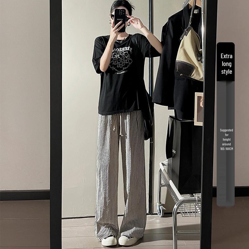 Women's Summer 2025 Striped High-Waisted Wide-Leg Casual Pants