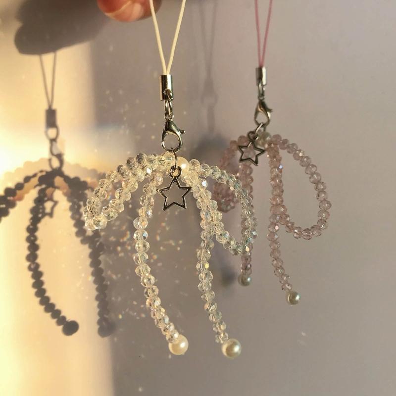 Mobile Phone Chain Anti-Lost Soft Rope Strap Lanyard Bead Bowknot Star Phone Case Key Chain Bag Pendant Accessory