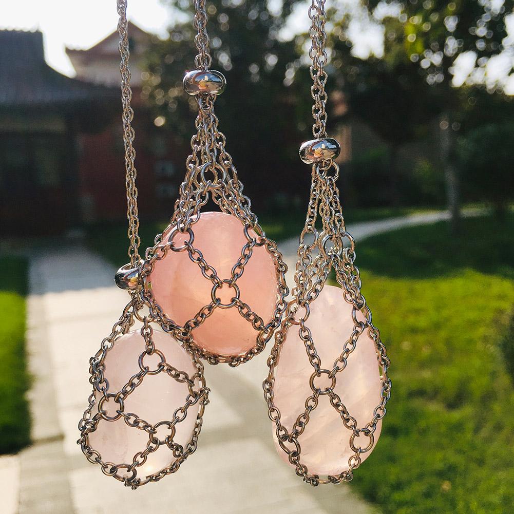 Stainless Steel Crystal Net Necklace Unisex Stone Collecting Holder Interchangeable Crystal Cage Adjustable Chain Anti-Tarnish
