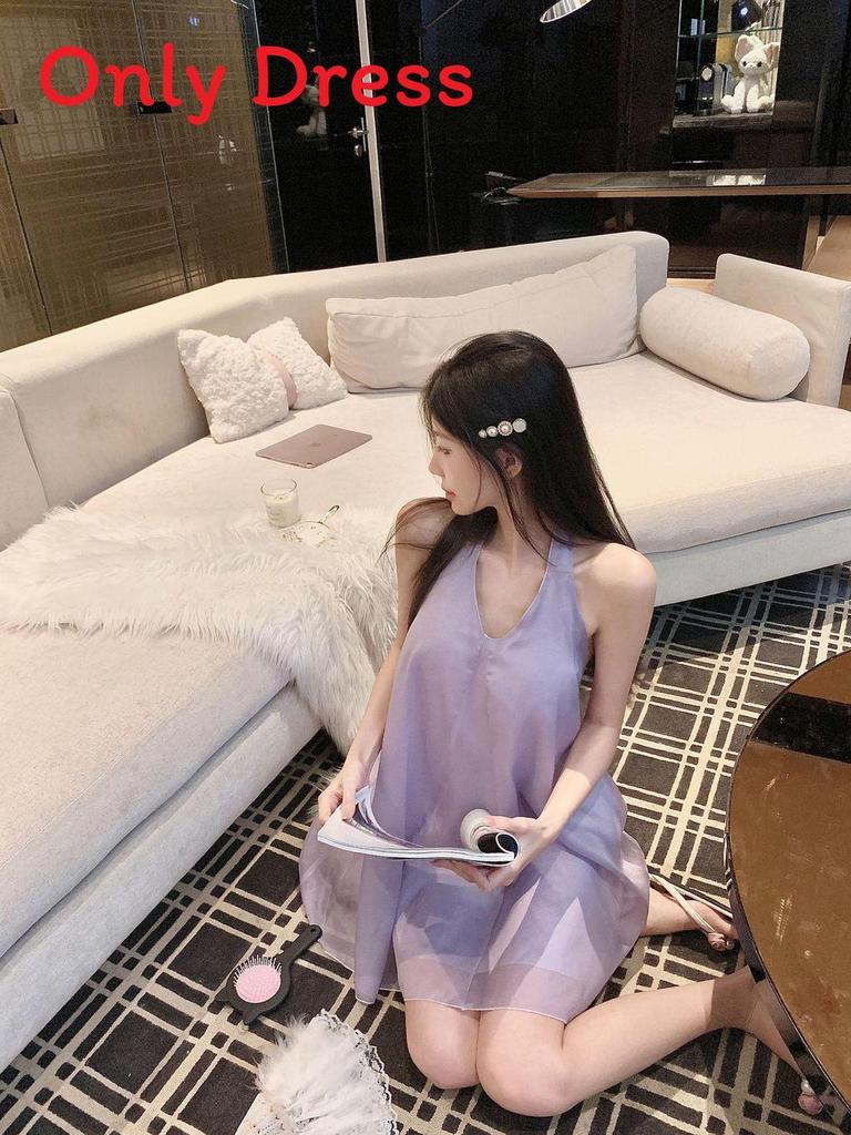 Pure Desire Backless Sleep Dress Women Summer Thin Satin Nightwear With Vneck For Home