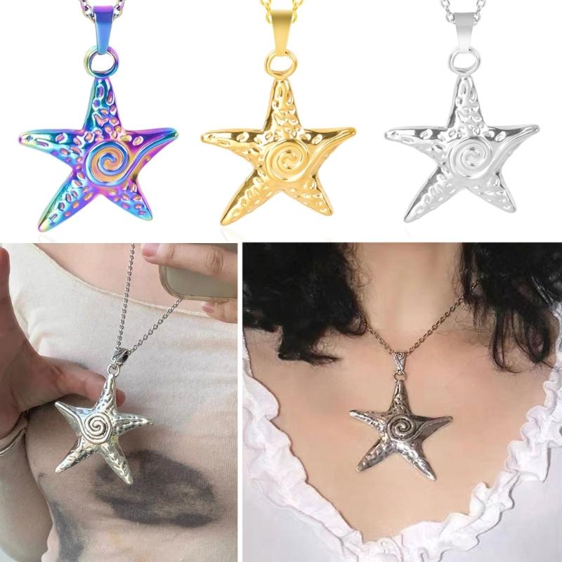 Star Necklace Y2K for Teen Girls Women Starfish Pendant Summer Jewelry Starfish Ocean Sea-Life Necklace Clavicle Chain