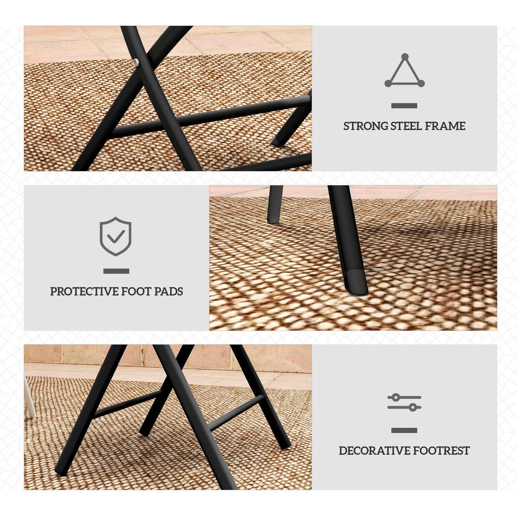 3 Pieces Outdoor Bistro Set, Glass Top Outdoor Table and 2 Folding Chairs with Protecting Feet, Black
