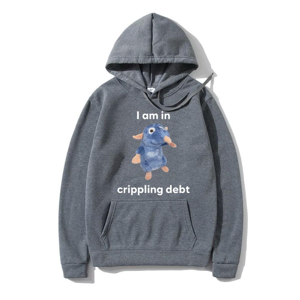 I Am In Crippling Debt Hoodie Cute and Fun Mouse Print Hoodie Long Sleeve Fashion Women's Street Wear Warm Sweatshirt