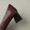 Fashion Women's New Spring and Autumn Retro Pattern Square Head Genuine Leather Sheepskin High Heel Large Work Single Shoes