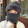 Hat, scarf, integrated fleece and thickened women's autumn and winter versatile cycling windproof and cold-proof electric vehicle thermal cover hat