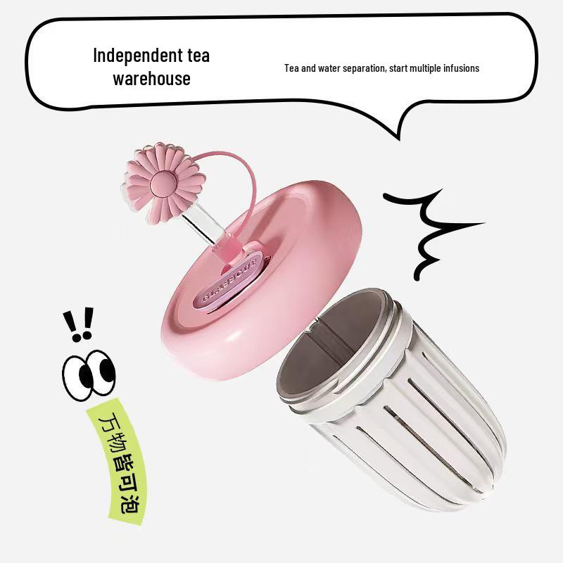 Charming Floral Tea Cup with Sleeve - Lemon Portable Mug for Milk, Coffee, Tea, Water; Includes Straw for Separation, Large Capacity.