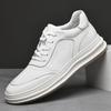 Men's British Style White Cowhide Sneakers, Thick Sole, Breathable Mid-Top Casual Shoes.