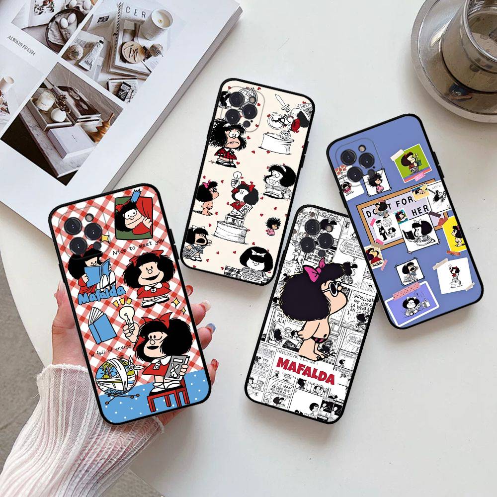 Hot Mafalda Phone Case For iPhone 16 15 14 13 12 Mini 11 Pro XS Max X XR SE 6 7 8 Plus Soft Silicone Cover