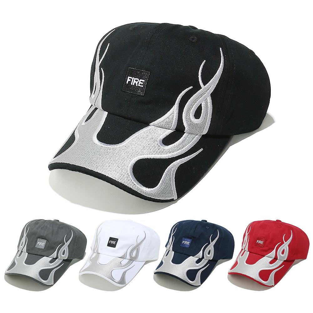 American hip hop heavy industry embroidery flame baseball cap American high street personality niche street hat cap