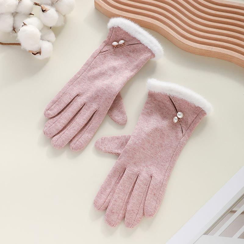 Autumn and Winter Gloves for Women German Velvet Thin Elastic Outdoor Cycling and Driving Touch Screen Winter Imitation Wool Warm Gloves