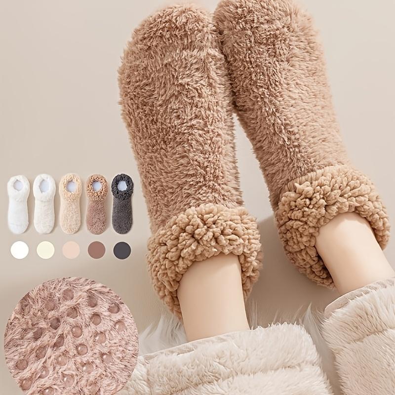 Women's Winter Coral Fleece Wrap-around Heel Socks, Lamb's Plush-lined Thickened Dotted Grip Anti-slip House Socks