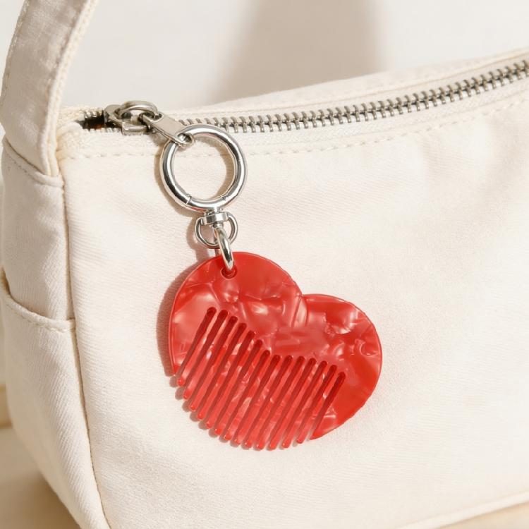 Chic Heart Style Pocket Comb Attached To Key Ring Sturdy Acetate Bag Hanging Ornament For Long Lasting Performances