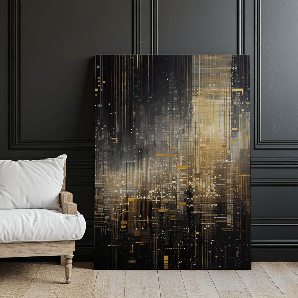 City Lights, Poster In Black And Gold City Lights, Poster In Black And Gold, 70X100 Cm, Unframed, Premium Canvas On Stretcher