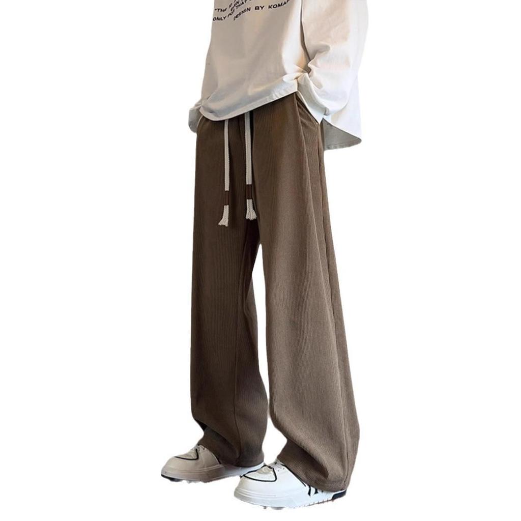 Men's Heavy American Corduroy Pants: Autumn/Winter Velvet-Lined, Trendy Loose Straight Wide-Leg Trousers