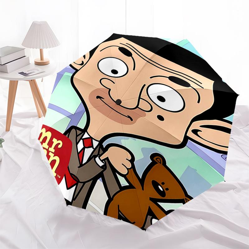 Mr. Bean Themen-Reiseregenschirm - 8 Rippen, Automatisches Öffnen und Schließen, Tragbares faltbares Design, Kompakter und stilvoller Regenschirm für den Außenbereich