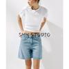 Summer New Product Women's Clothes Fashion Wind Five Pocket Strap Decoration Mid Waist Denim Casual Shorts 4730005