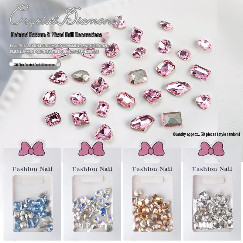 

Assorted Nail Art Rhinestones: Clear, Peach Heart, Square Champagne (30 Pieces)