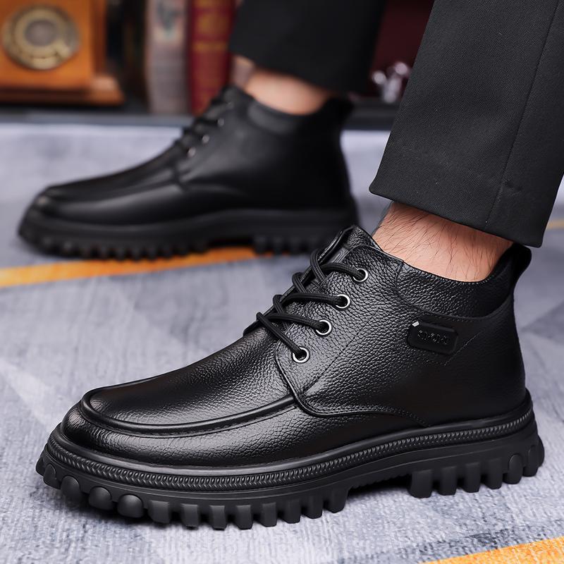 Fashion Pu Leather Casual Shoes Leisure Walk Men's Ankle Boots Stylish Brand Male Driving Shoes Warm Winter Botas Business Dress Boots
