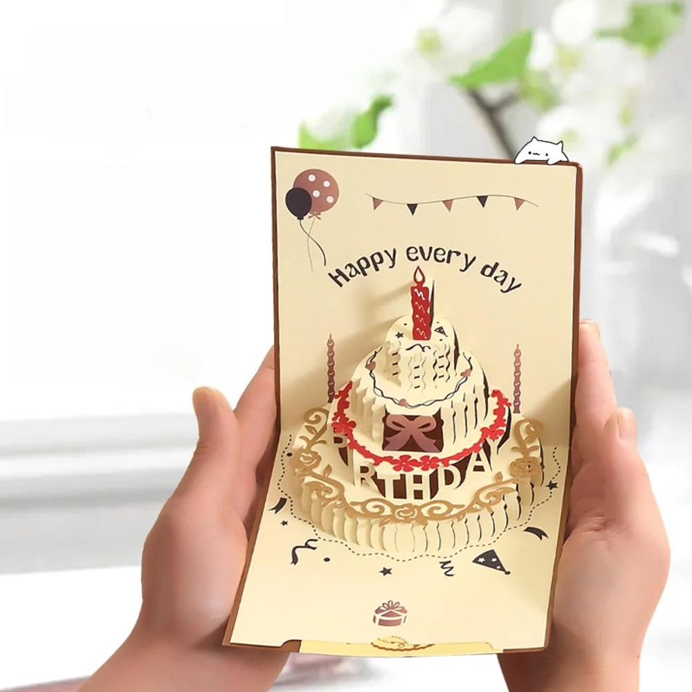 3D Pop-up Verjaardagskaart voor Kinderen Unieke Handgemaakte Miniatuur Wenskaart Jongen Babyborrel Eerste Verjaardagsfeest Cadeau