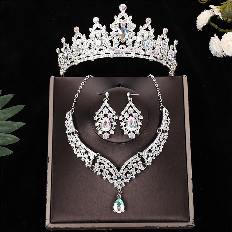 European & American Crown Necklace & Earrings Alloy Jewelry Set for Brides