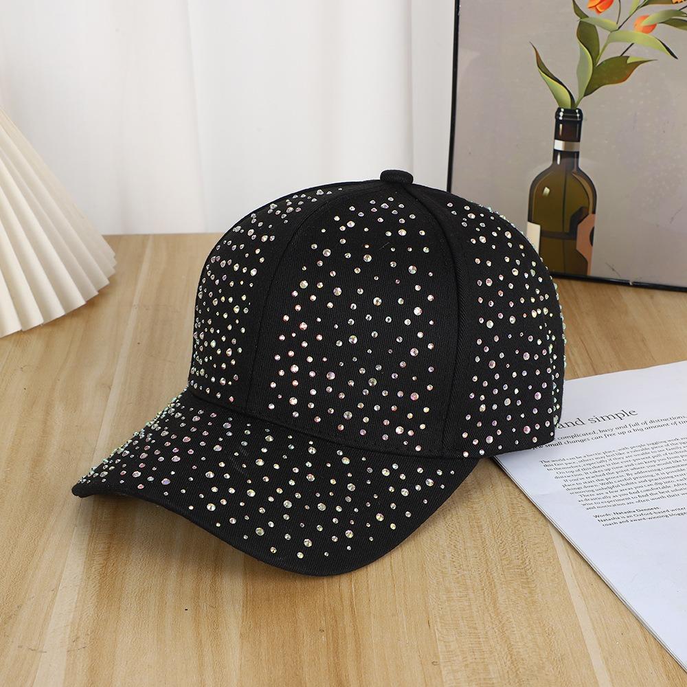 Cotton Full Rhinestone Baseball Hat Solid Color Sunscreen Hat Hotfix Rhinestones Baseball Cap Girl