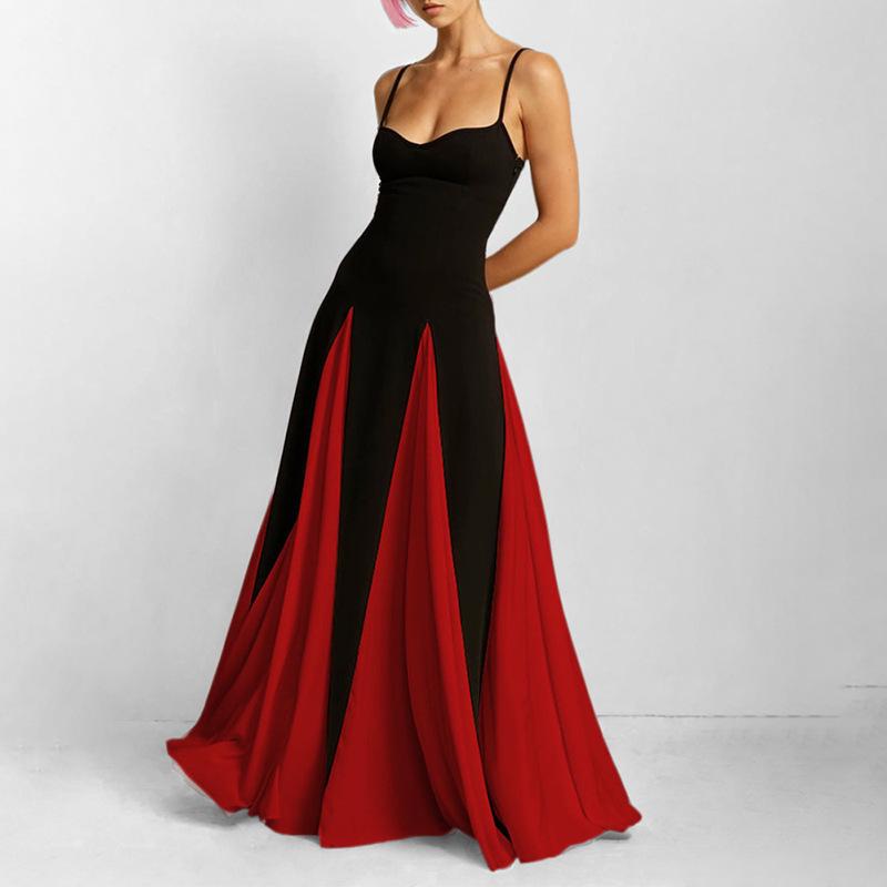 European & American Women's Color Block Loose Fit Waist-Cinched Vacation Dress