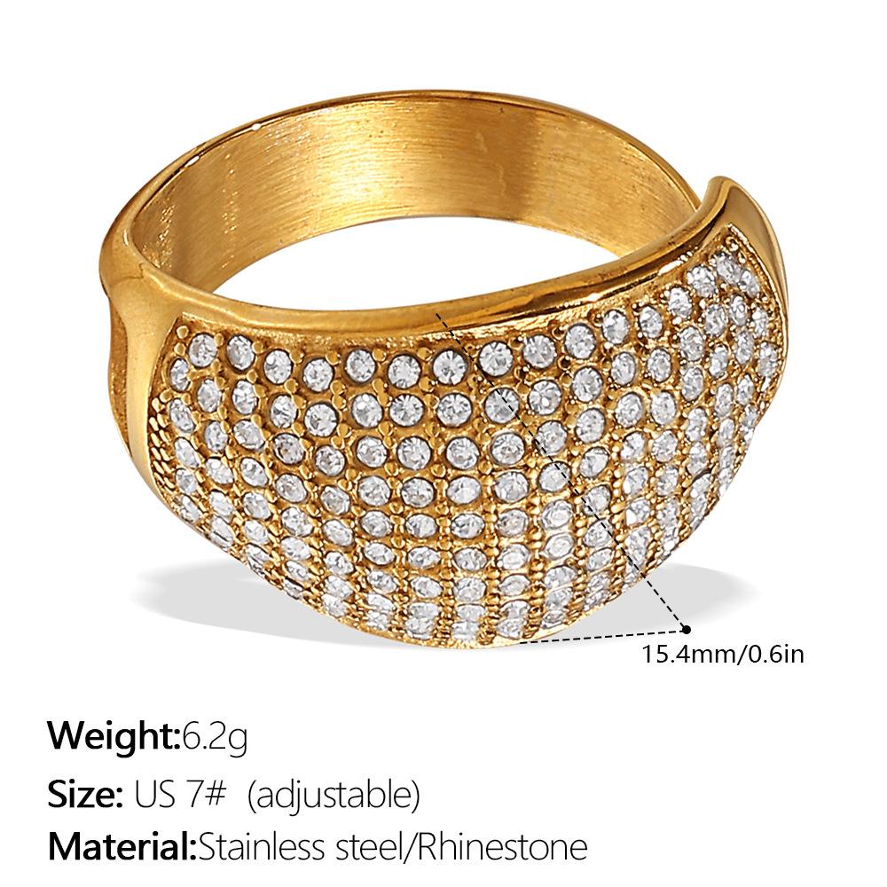 Three-layer Ring with Rhinestones, Stainless Steel Fashion Simple Design, Gold-plated Stainless Steel Ring for Women