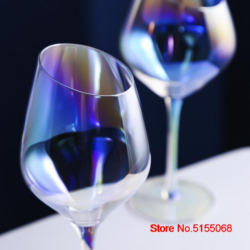 Dazzling Colors Classic Burgundy Glass Ion Plating Crystal Bordeaux Goblet Party Wedding Champagne Flutes Oblique Mouth Wine Cup