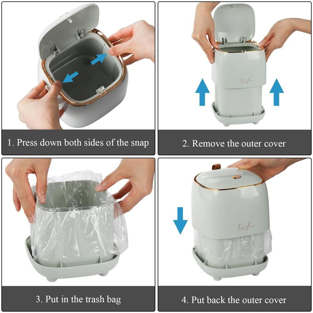 Double-layer Design Desktop Trash Can Press Open Lid Mini Waste Bin Kitchen Waste Basket  Study