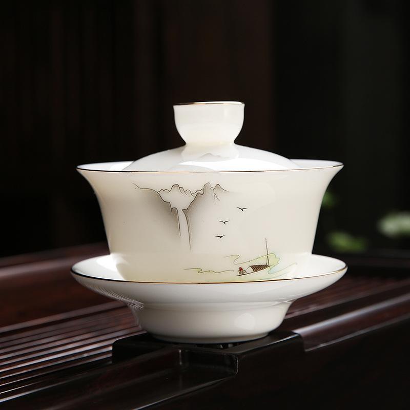 High-end suet jade kung fu tea set, high-end gifts for customers, company business gifts