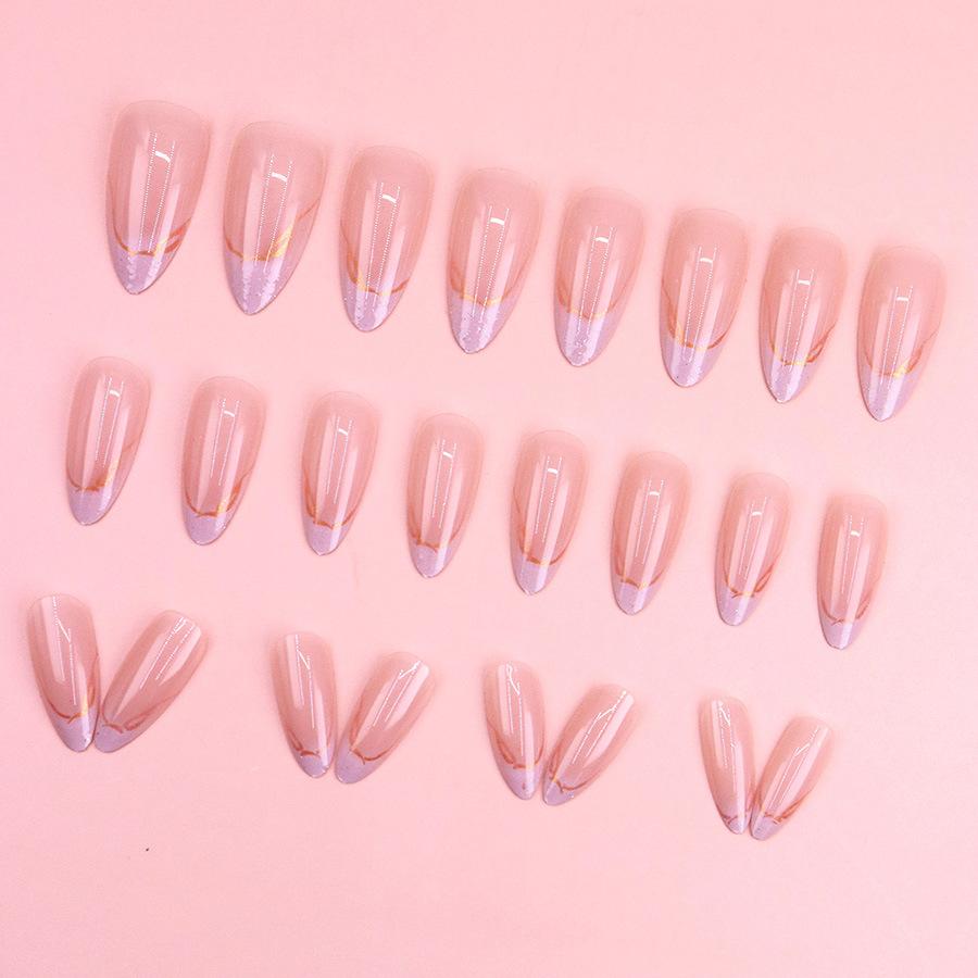24 Pieces Almond Nail Long Glitter Pearl Phnom Penh French Nail Art Sweet Style  Fashion Mixed Batch Wearing Nail