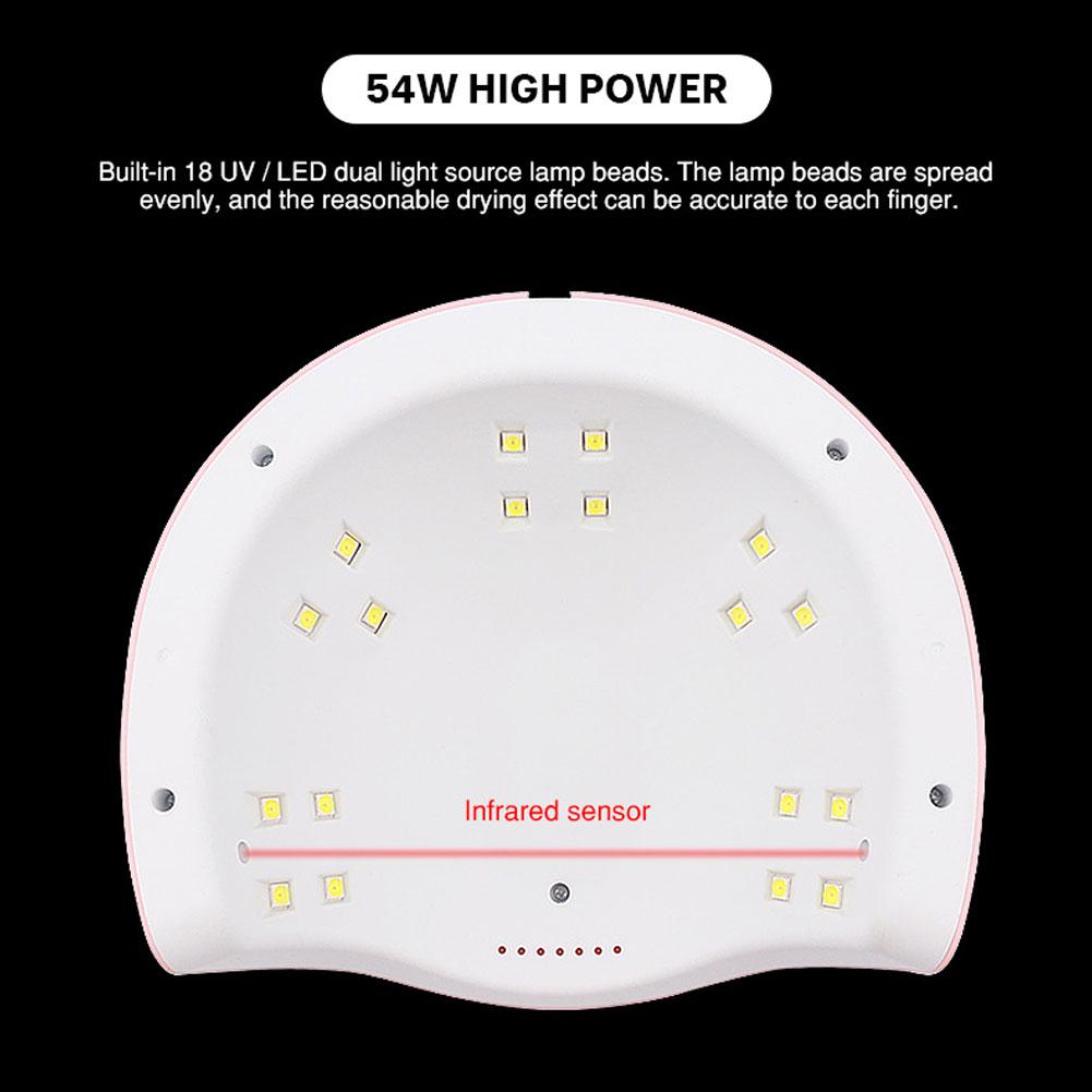 54W Nail Gel Curing Light 18Light Chips Infrared Sensor LCD Digital Display Nail Polish Dryer Light