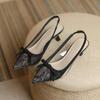 Schicke Spitze Kitten Heels: 2026 Frühling Geschlossene Zehenpartie Riemchen mit Schleife Mittelhoher Absatz Damen Sandalen