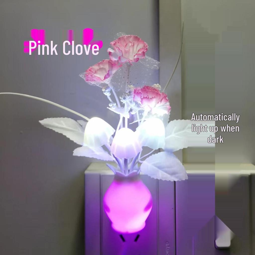 LED Energy-Saving Mushroom Lamp with Colorful Artificial Flowers and Night Light Vase