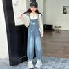 Sommer Kinder Denim Latzhose für Teenager Frühling Jeans Mädchen Tasche Jumpsuit Kinder Mädchen Hose für Alter 5 7 9 11 13 Jahre