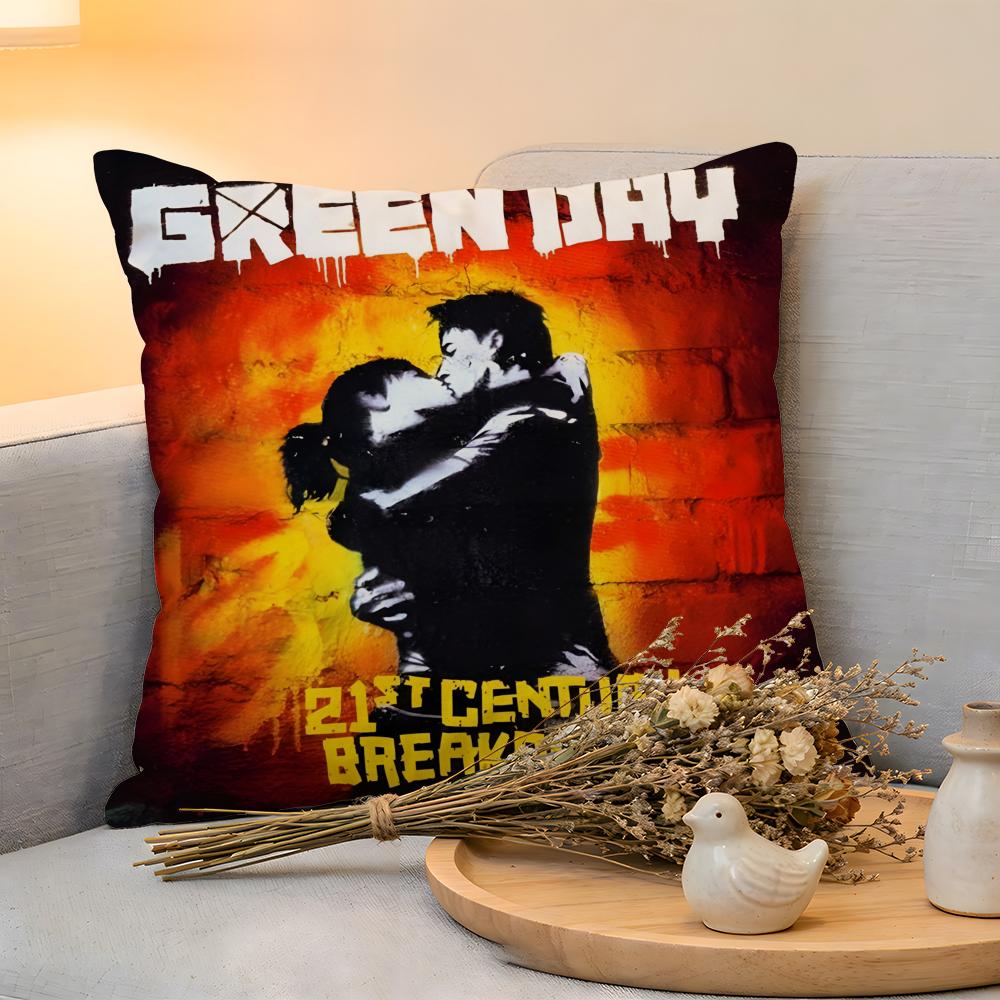 Cushion Cover Linen SkinFriendly Soft Decorative Case for Sofa Home Decor GGreen DDay Band Album Pillow cover