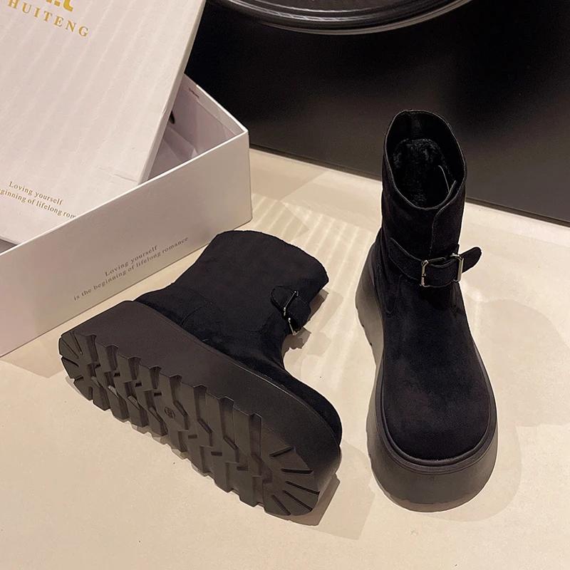 

Модные женские ботильоны на платформе из замши и хлопка, высокие каблуки, челси, зимние плюшевые теплые, 2024, трендовый бренд, повседневные, готические, Botas Mujer 40 чёрный