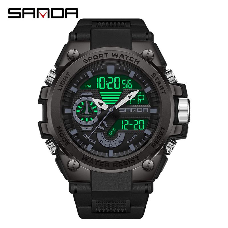 Sanda 6024 Outdoor Sports Shockproof Waterproof Luminous Watch - Unisex Multifunctional Electronic Watch